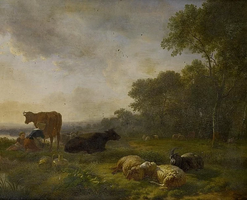 Balthasar Ommeganck - Una lattaia e il bestiame in un paesaggio